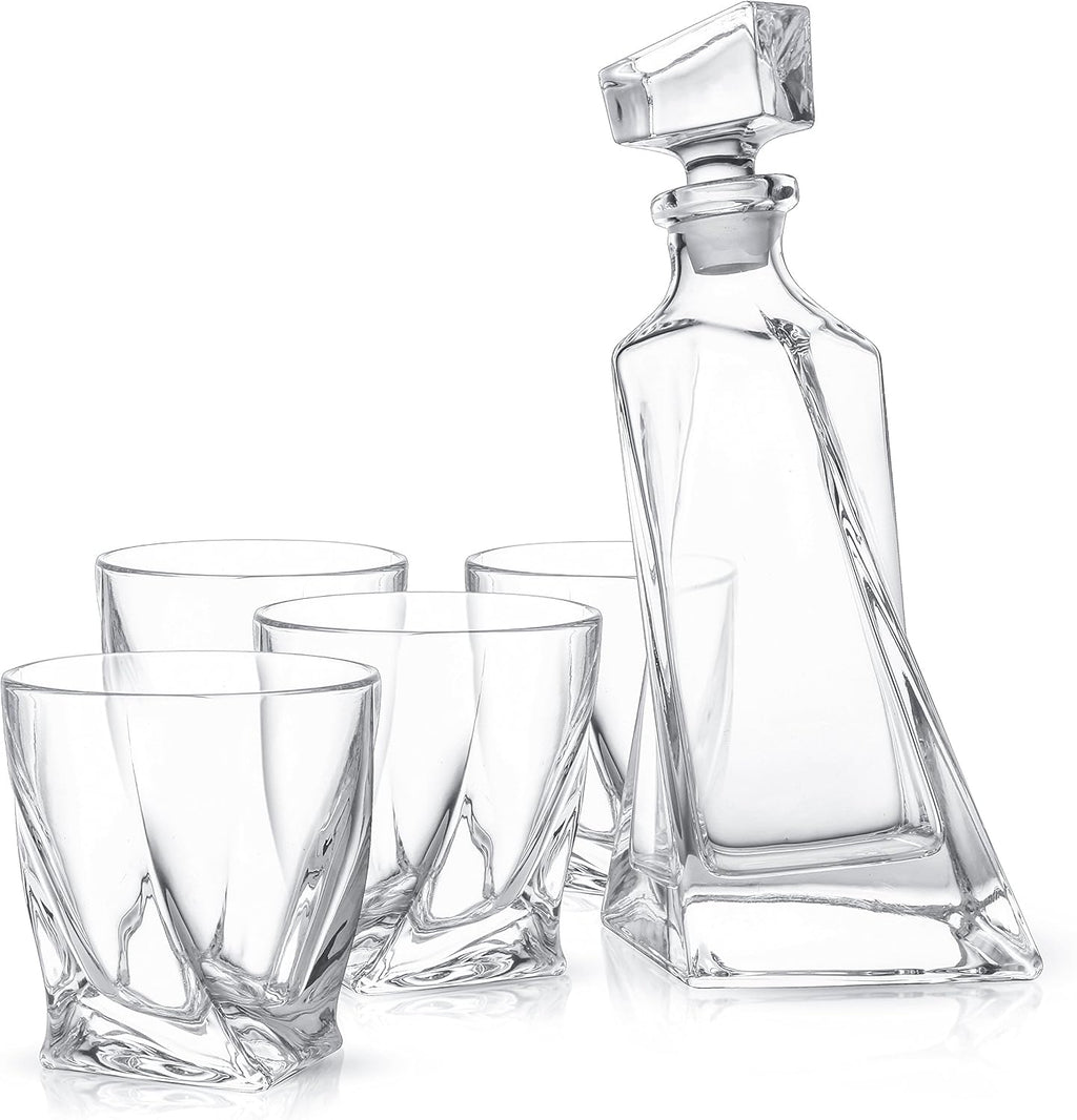 Atlas 5-Piece Luxury Crystal Whiskey Decanter Set, 22 oz Decanter & 4 x 10.8 oz Old Fashioned Whiskey Glasses - Set of 5