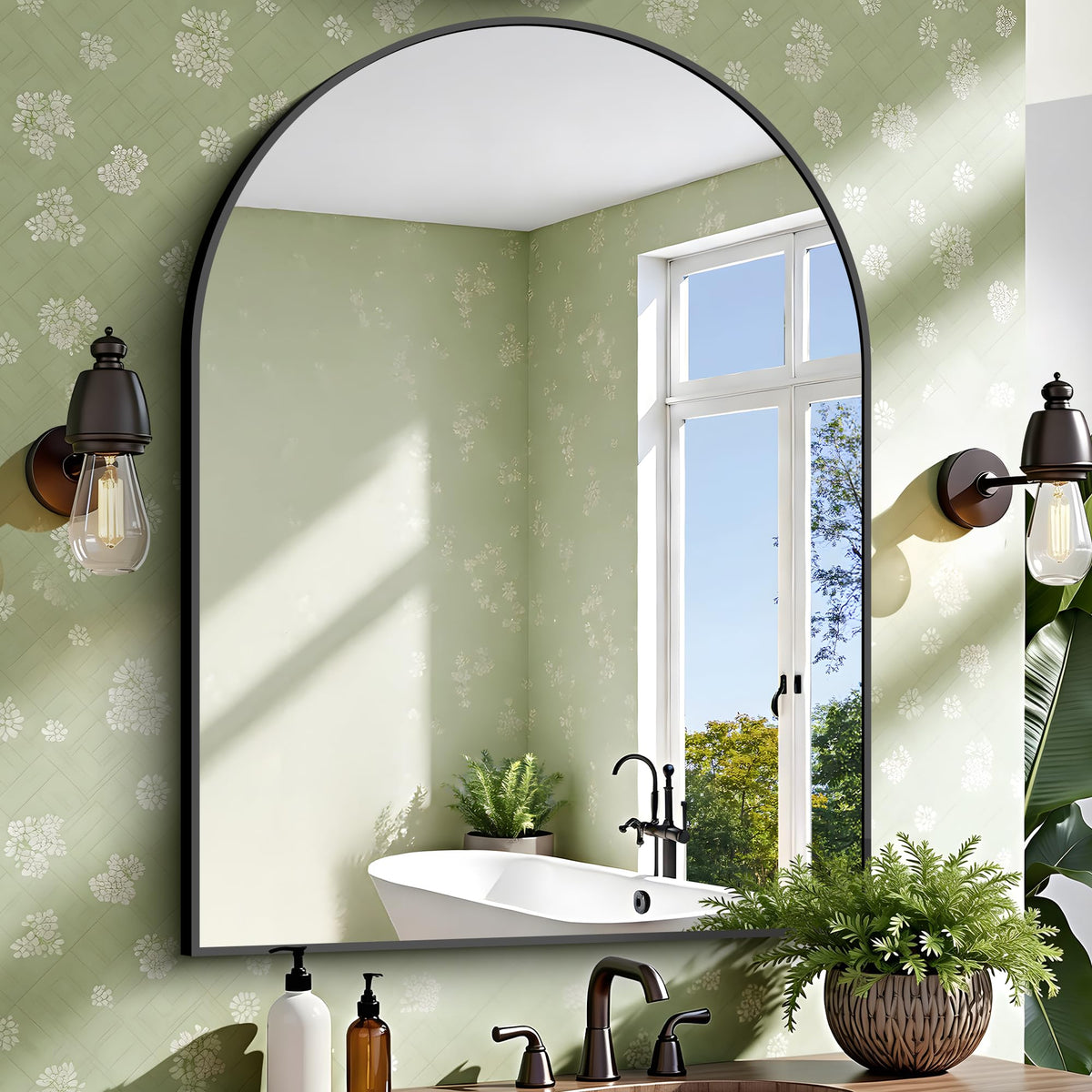 Arched Wall Mirror, 36"x48" Black Arched Mirror