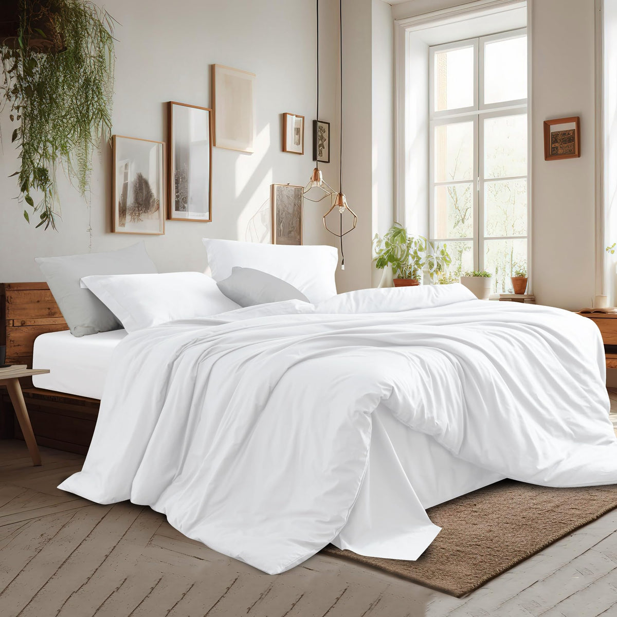 100% Egyptian Cotton Luxury Duvet Cover Set, 3 Pieces, White