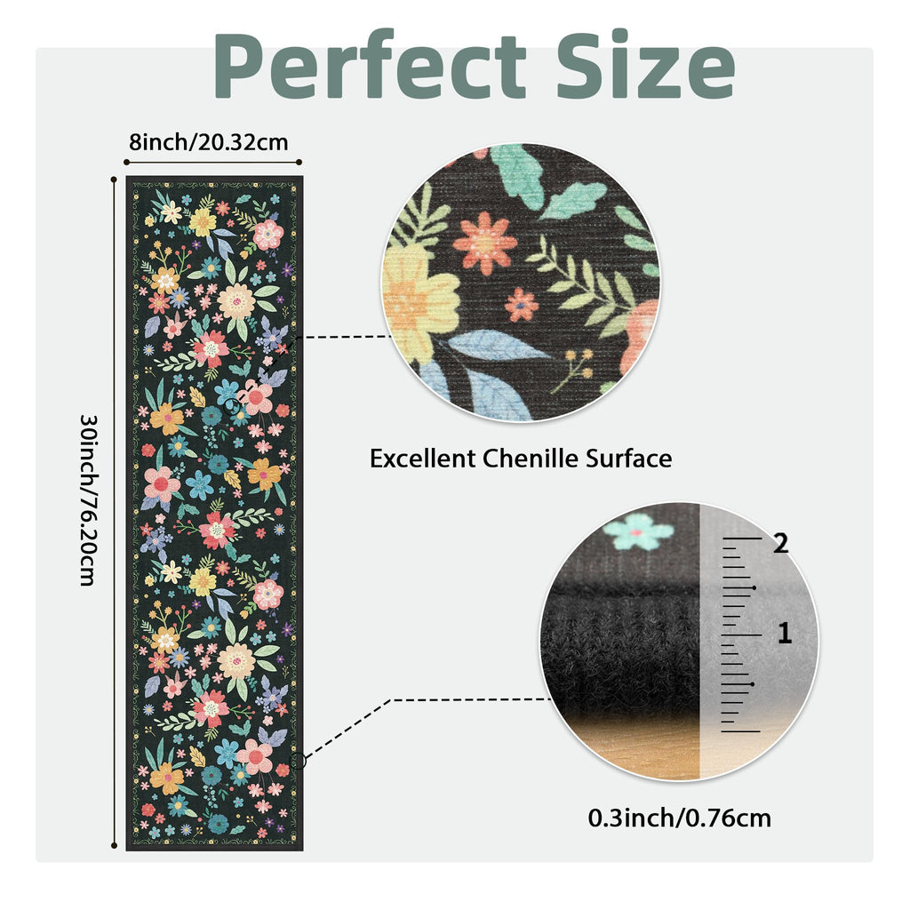 8"x30" Non Slip for Wooden Steps 15 Pack, Black Floral