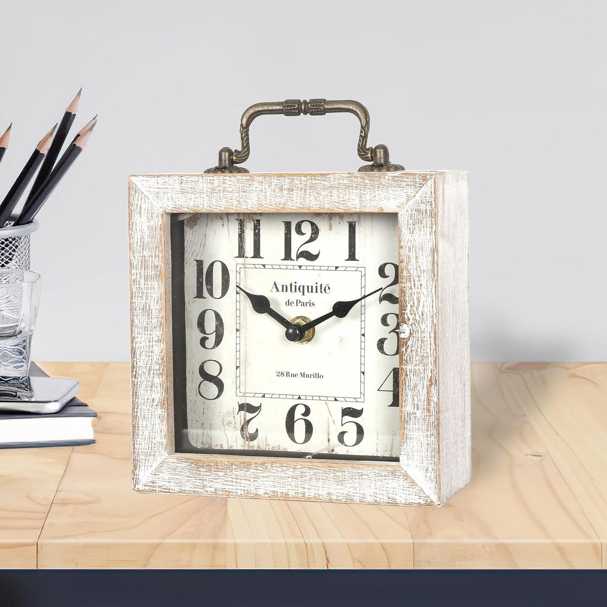 Retro Desk Clock, Vintage Table Mantel Clock, Wooden Table Clock for Living Room, Bedroom, Shelf Decoration