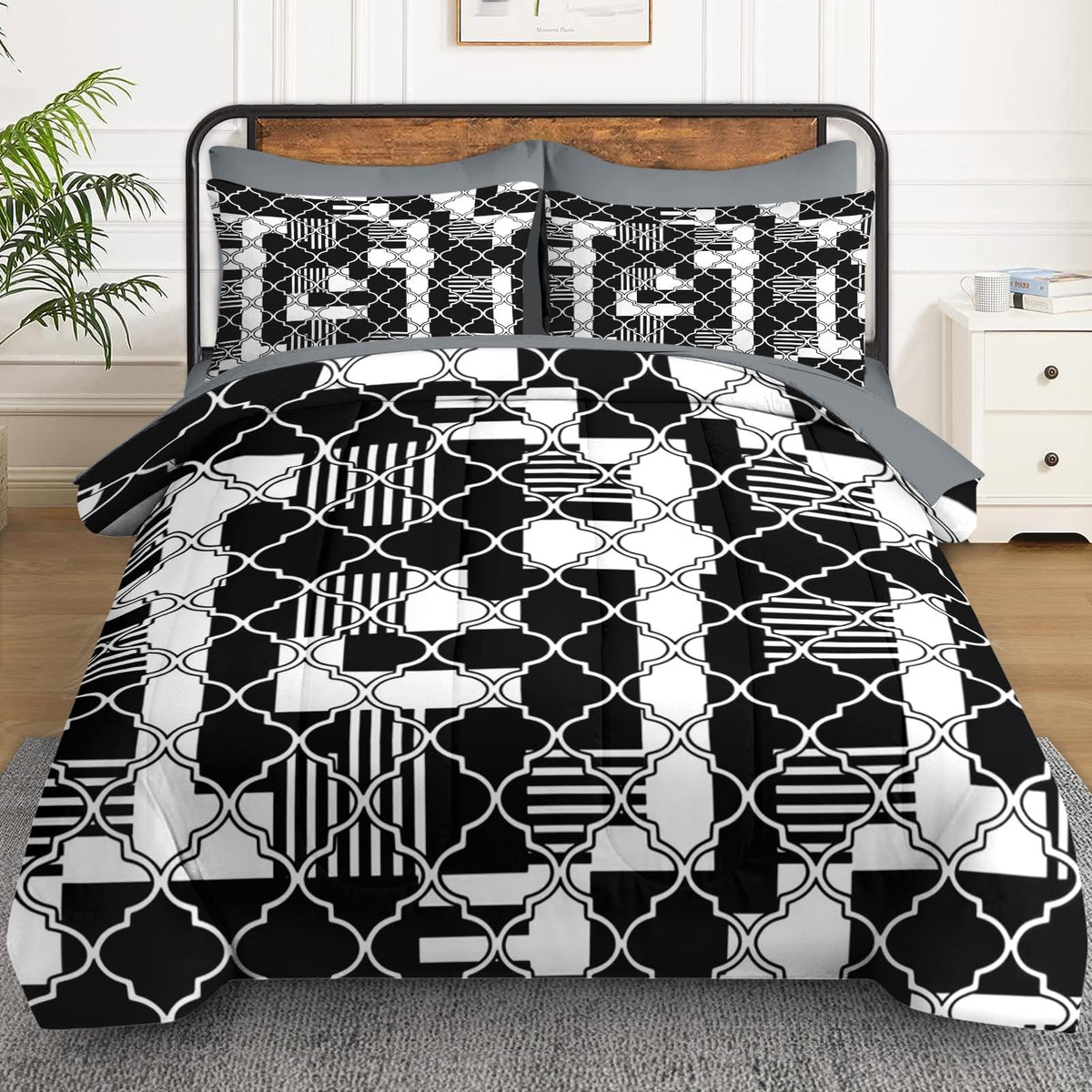 Twin Comforter Set with Sheets, 5 Pieces Geometric Moroccan Bedding