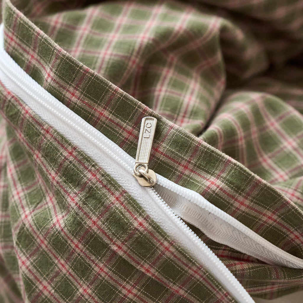 Vintage Gingham Duvet Cover Soft Breathable Washed Cotton Plaid Comforter Cover with 2 Pillowcases