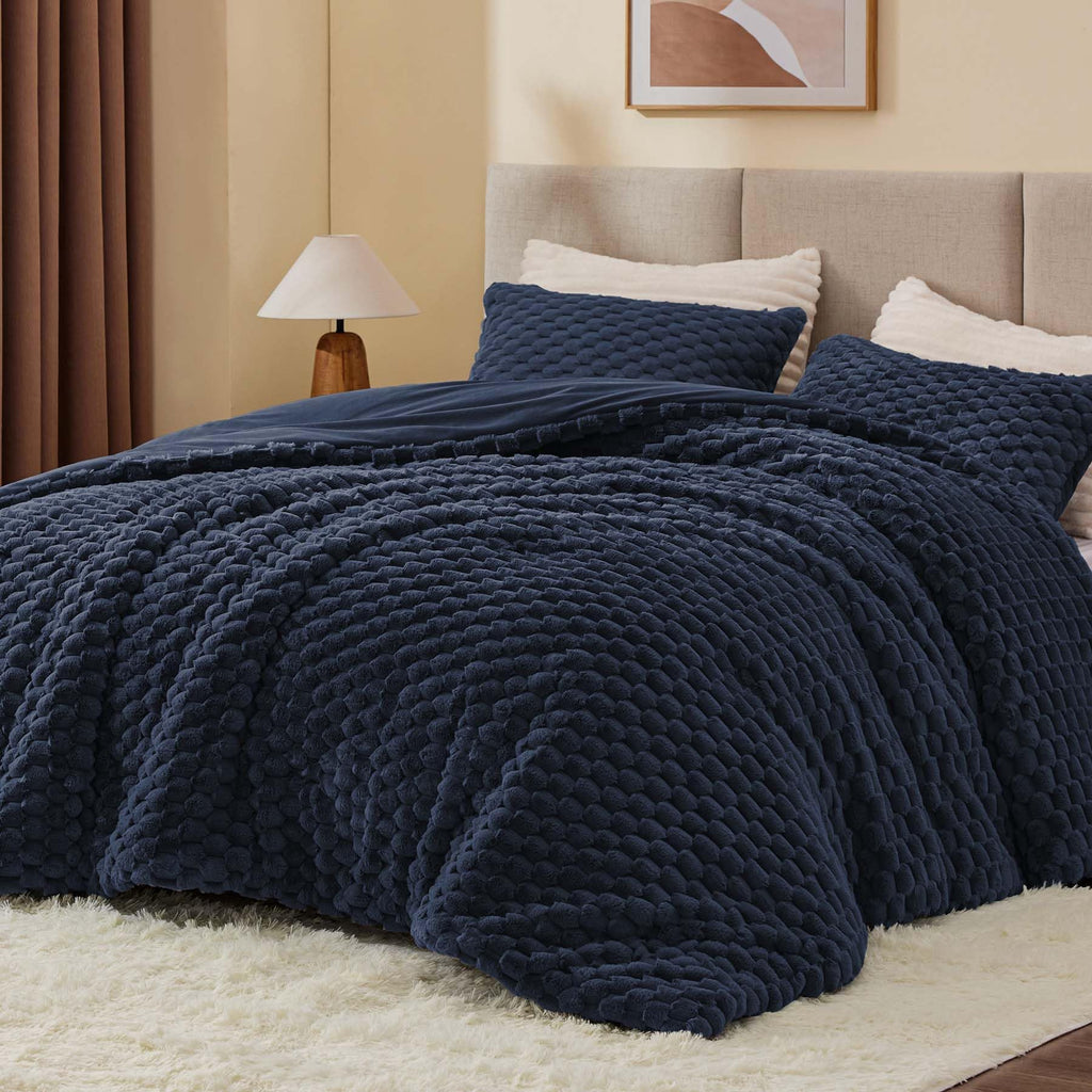 Fluffy Comforter Set, Navy Bed Set 2 Pieces