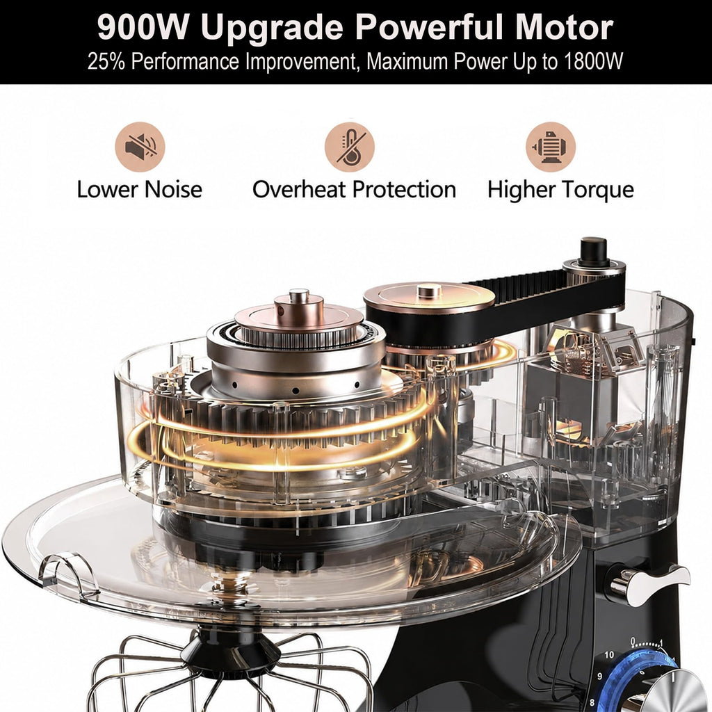 Stand Mixer 8.5 QT, 900 Watt Heavy Dough Mixer Black