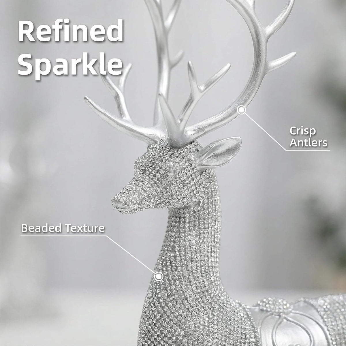 Gifts for Women Set of 2 Christmas Reindeer Statues 11.3" Gold Decorative Deer Sculptures Shelf Decor(Silver)
