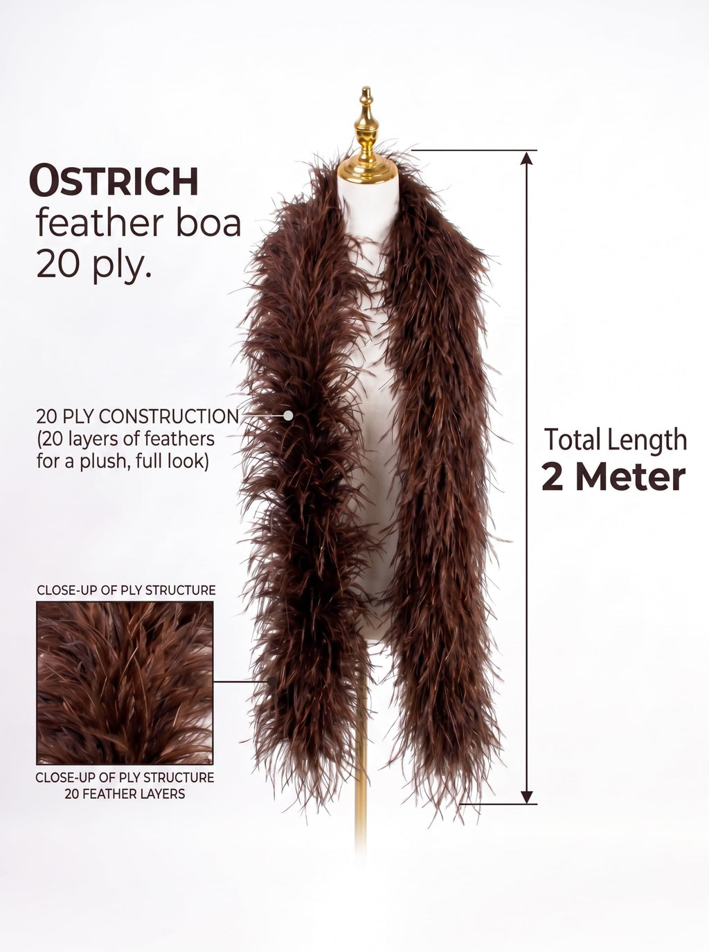 20 Ply Brown Ostrich Feather Boas for Bohemian Home Decor
