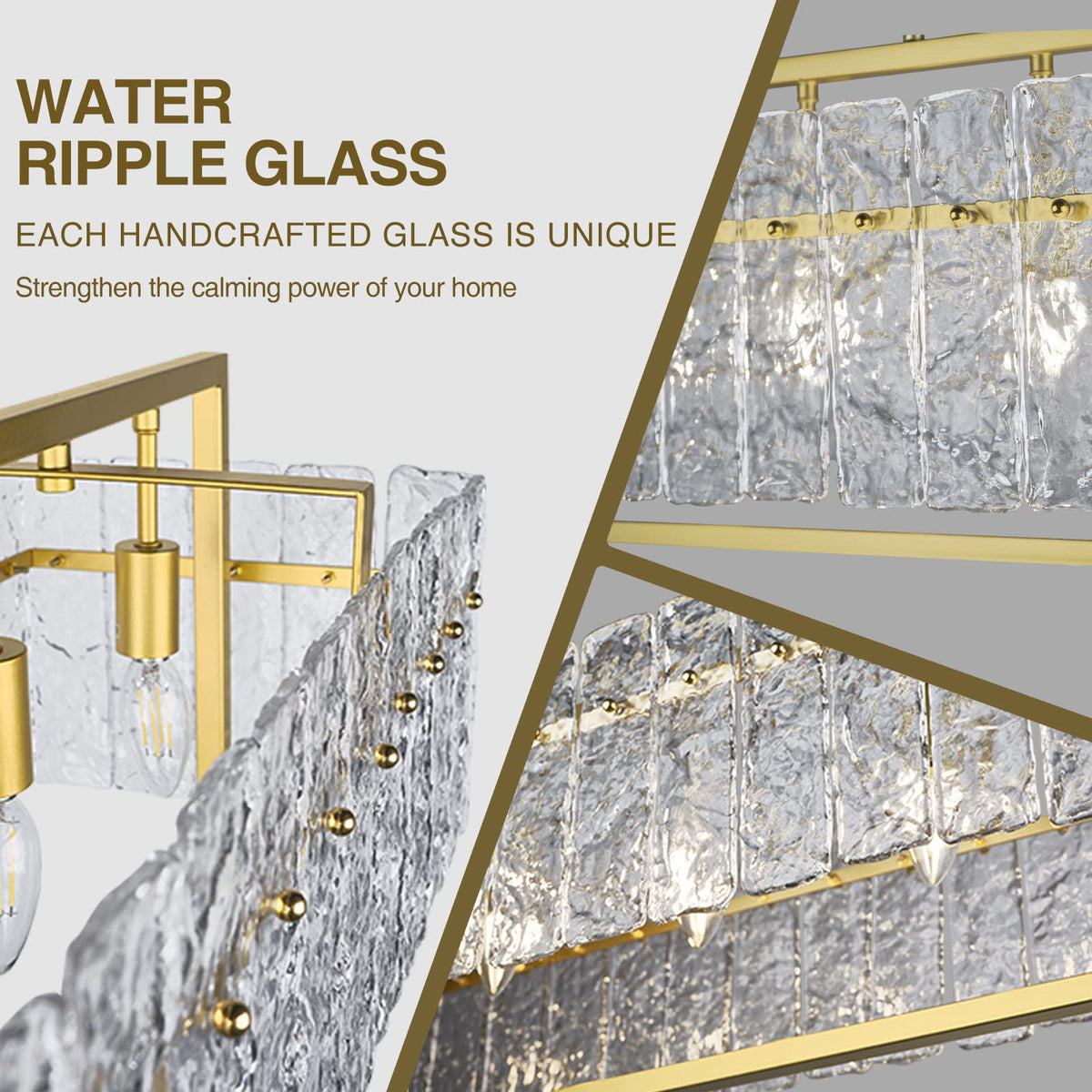 42" Gold Large Modern Crystal Rectangular Chandelier