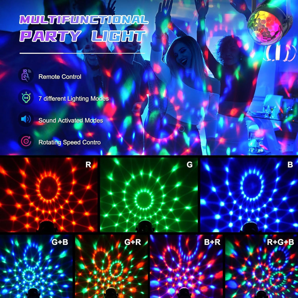 4PCS Disco Ball Party Light, Sound Activated Party Lights with Remote Control Dj Lighting, Rotating Disco Ball Light