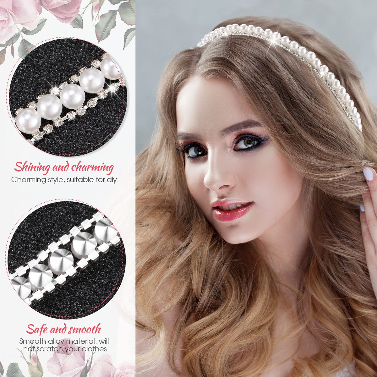 Rhinestone Trim Pearls and Diamonds Crystal Chain Rhinestones Pearl Chain for Craft Rhinestone and Pearl Trim - 2 Yards