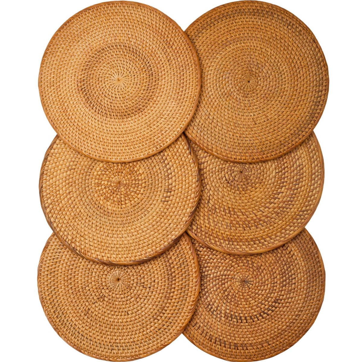 6-Pack Rattan Placemats - 13-inch Round Placemats (Smoky Brown) - Smoked-Cured Woven Place Mats, Round Table Mats