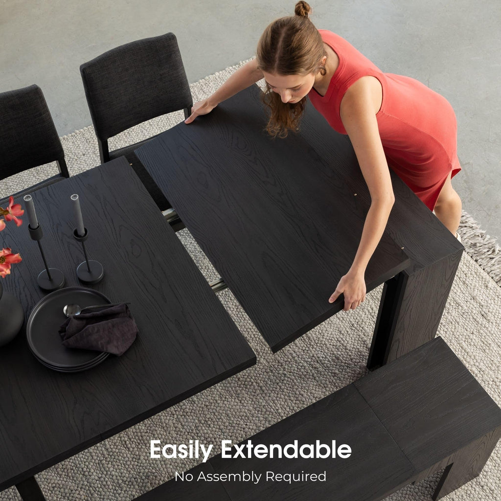 Solid Wood Extendable Dining Table, Black