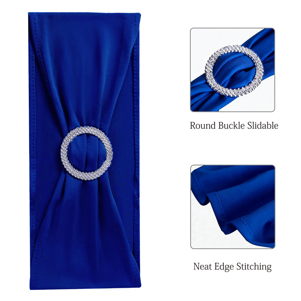 50 Pack Spandex Royal Blue Chair Sashes for Wedding Chair Bows Bands Buckle