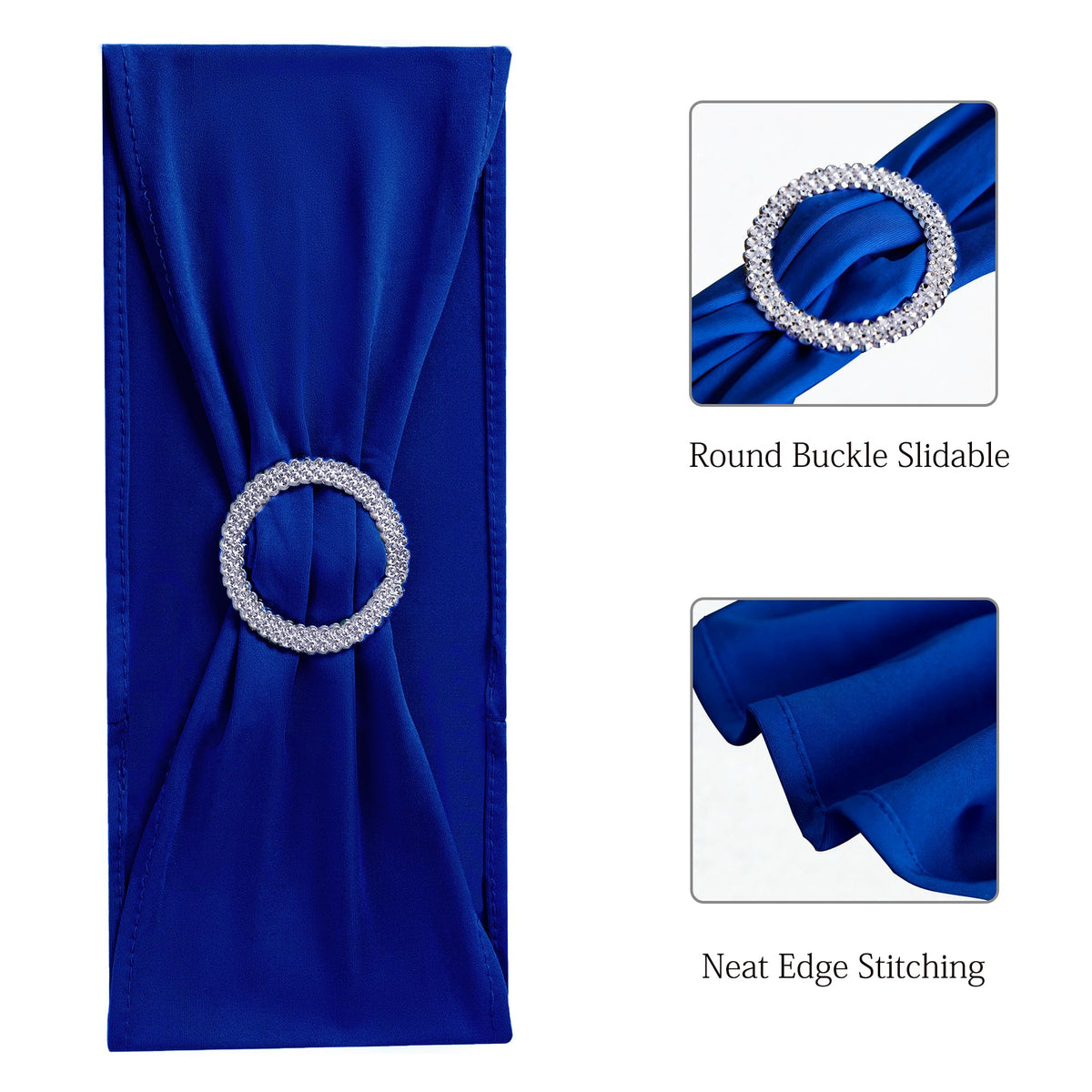 50 Pack Spandex Royal Blue Chair Sashes for Wedding Chair Bows Bands Buckle