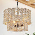18.9" Boho Rattan Chandelier Light Fixture 5-Light Large Hand Woven Rustic Chandeliers Drum Wicker Farmhouse Hanging