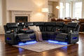 Breathable Leather Power Recliner Sectional Sofa, Bass Speakers, Cup Holder & Storage Console Home Theater