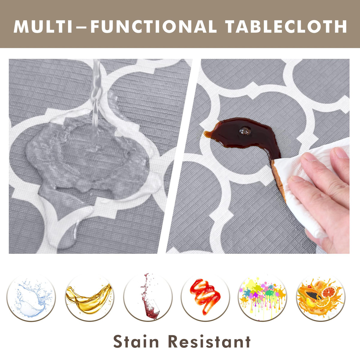 Vinyl Tablecloth with Flannel Backing 2 Pcs 60x84 in Moroccan Grey