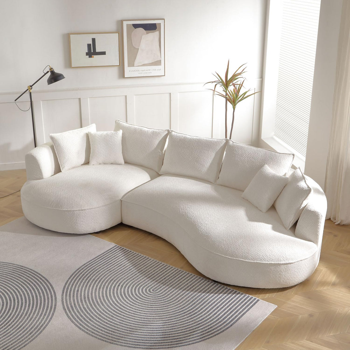 125'' Curved Sofa Cloud Boucle Couch with Chaise Lounge, L-Shape Modern Sectional Luxury Upholstery 5-Seat Sofa