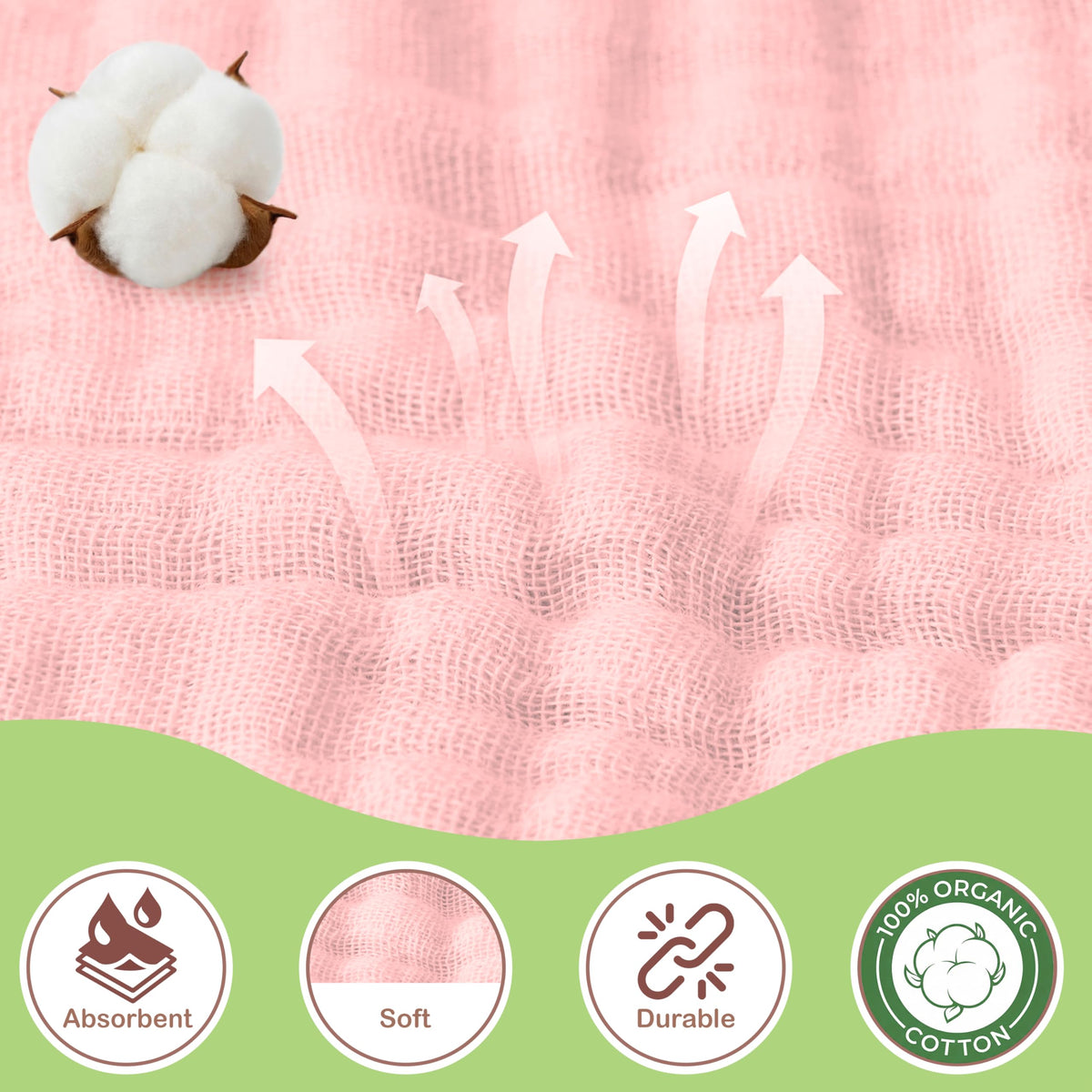 TEX 100% Organic Cotton 2 PK Muslin Baby Hooded Towels Newborn 32x32in