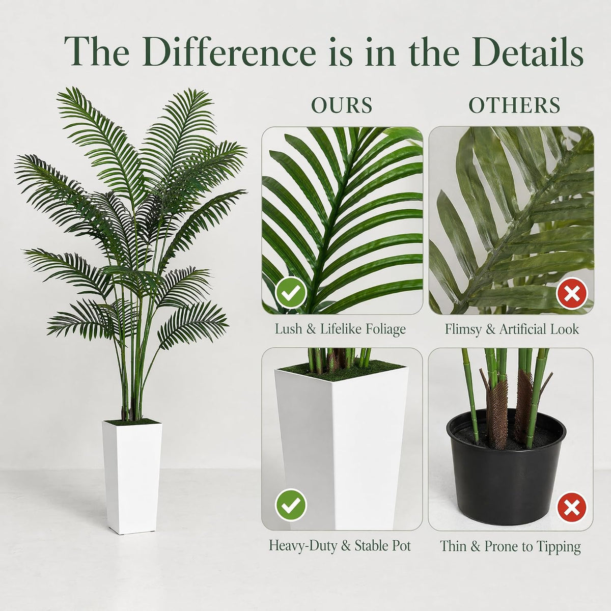 Artificial Areca Palm Tree, 6FT Tall Fake Tropical Plant, UV Resistant, Indoor/Outdoor Decor
