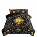 Gold Sun Face 3-Piece Comforter Set Twin, Navy Celestial Baroque Soft Microfiber Bedding with 2 Pillowcases for Teens
