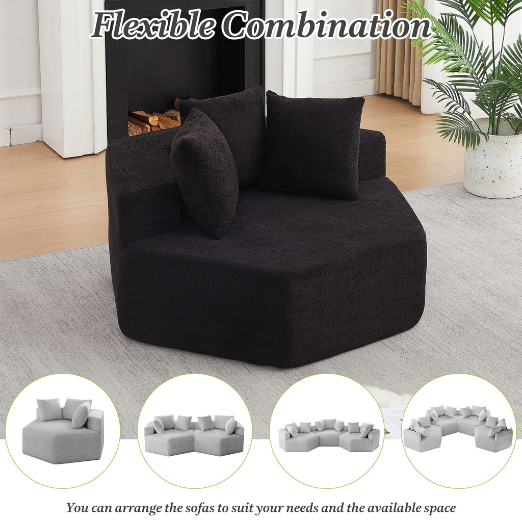 54" Hexagonal Lounge Chair Indoor with 3 Pillows, Black