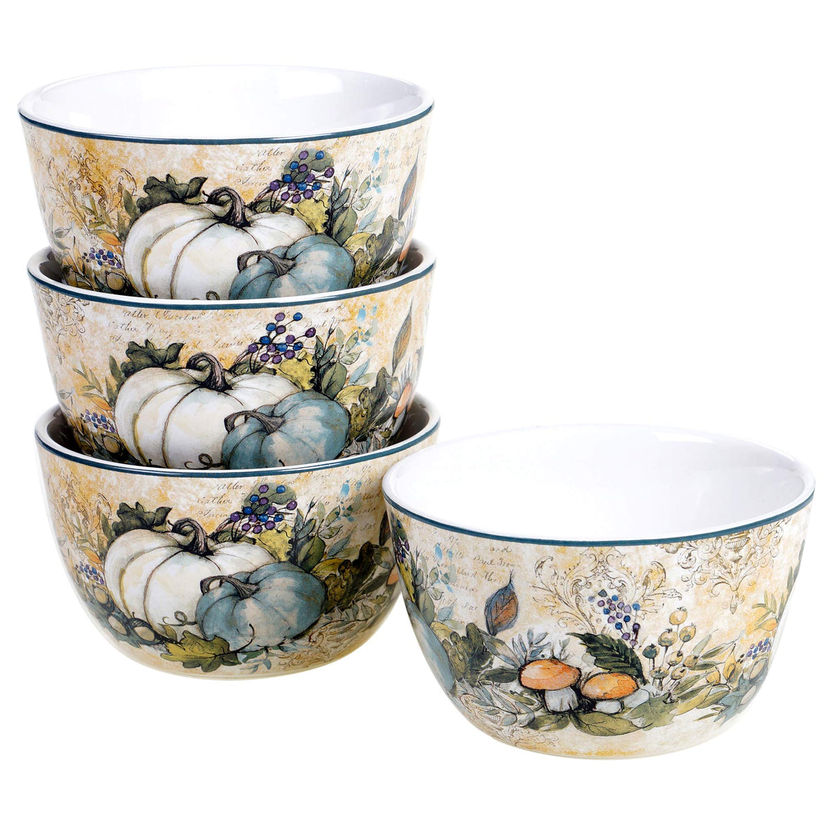 Harvest Gatherings 16-Piece Ceramic Dinnerware Set, Service for 4 - Multicolor Fall Plates, Bowls & Mugs with Pumpkin