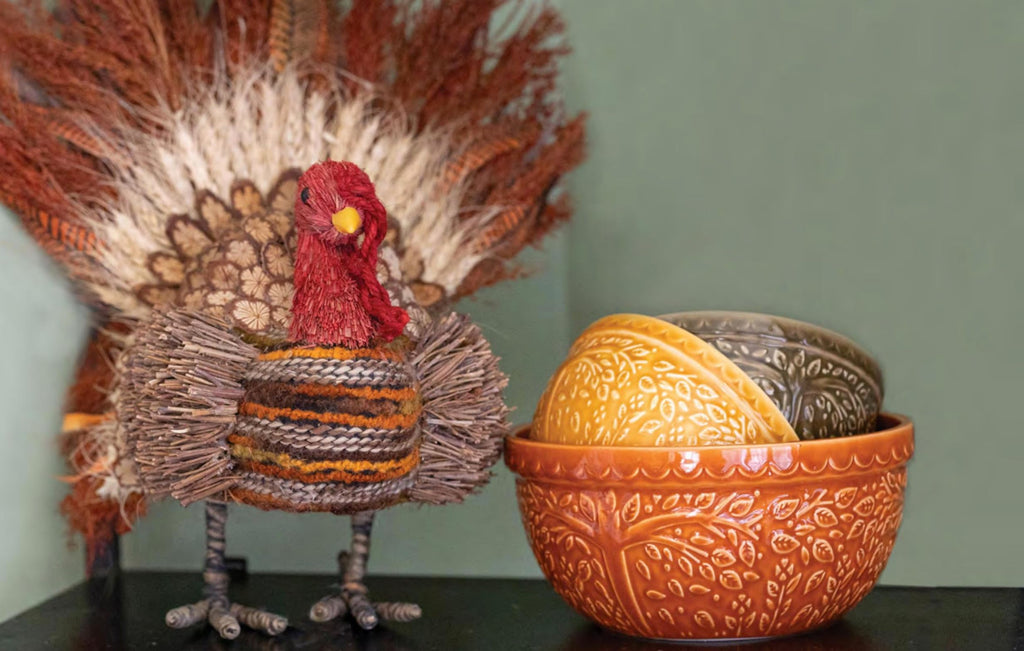 Ceramic Bowl Fall Autumn Thanksgiving Embossed Leaf Serving Dish, Small/2 Cups, Saffron Yellow