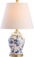 22" Blue/White Ceramic Table Lamp, French Country Chinoiserie Ginger Jar LED Bedside Lamp Bedroom, White Linen Shade
