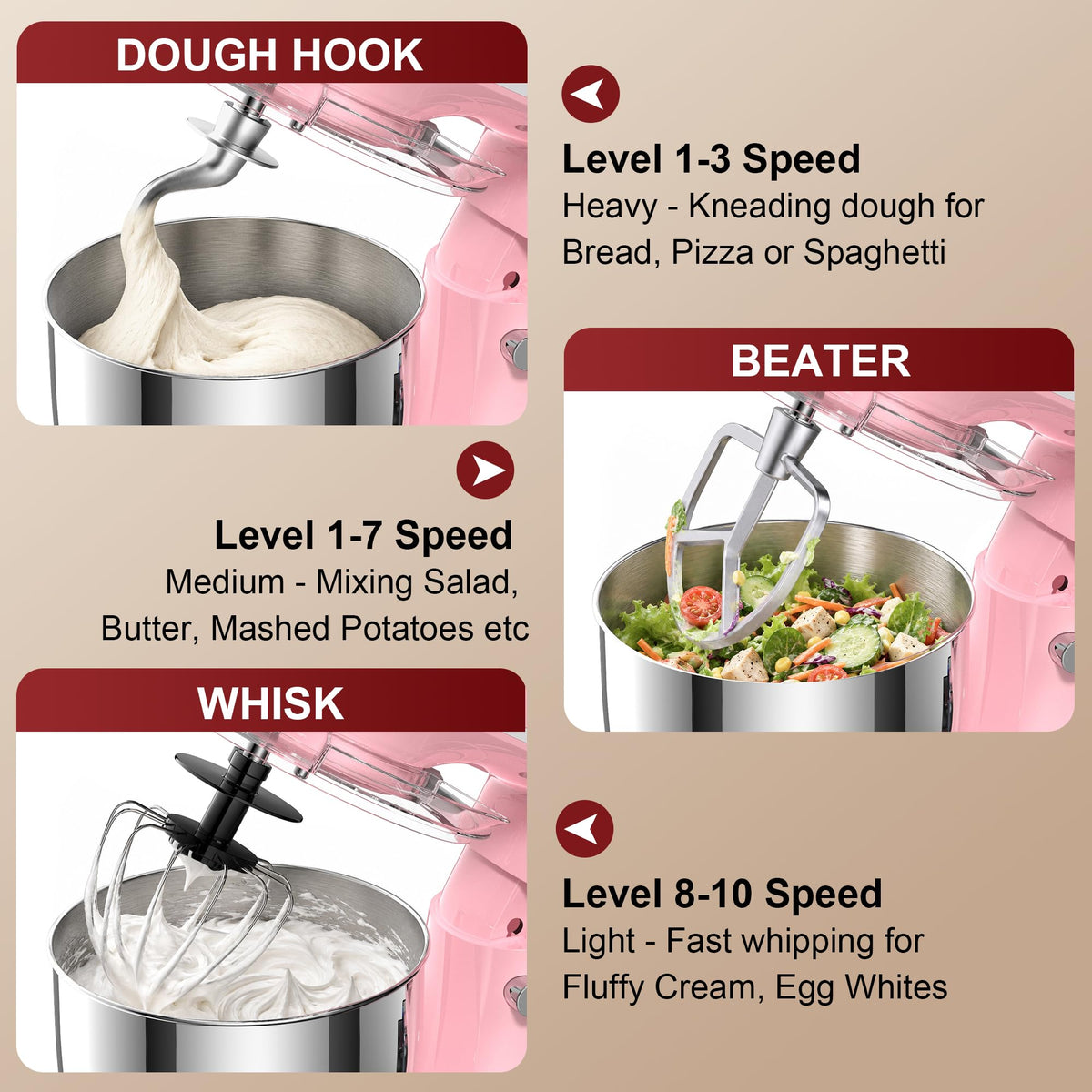 4QT Electric Stand Mixer, 10-Speed Tilt-Head Compact Kitchen Mixer