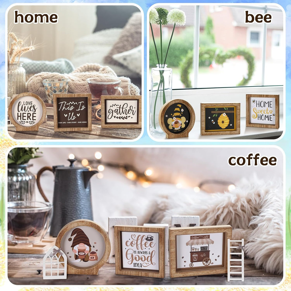 Interchangeable Seasonal Tiered Tray Decor Set Fall Halloween Thanksgiving Tiered Decoration Include Wood - Set of 48