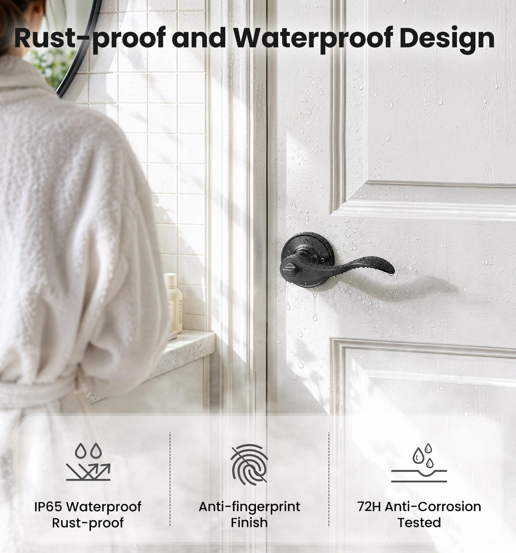 2 Pack Privacy Door Handles with Lock for Bed/Bath, Matte Black