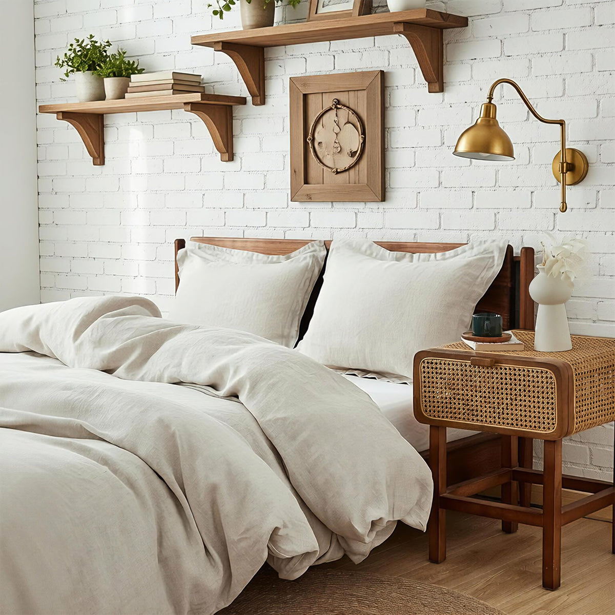 100% Linen Duvet Cover Set 3pcs Basic Style Natural French Washed Flax Solid Color Soft Breathable Farmhouse Bedding