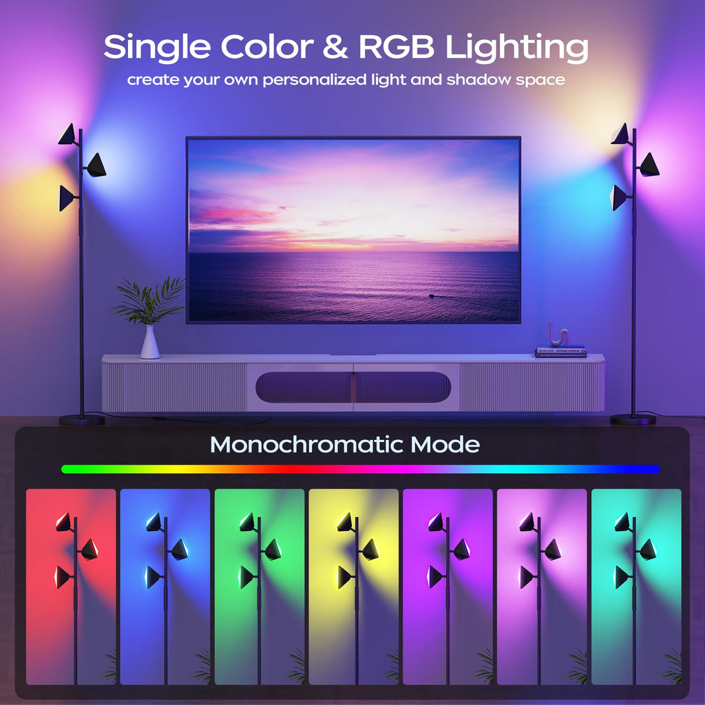 36W RGBCW Floor Lamp, Color Changing LED Tree Floor Lamp, Stepless Dimmable Tall Standing Lamp with Remote & Touch