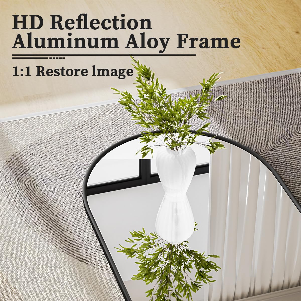Arched Full Length Mirror, 64" x 21" Arch Black Floor Mirror with Stand