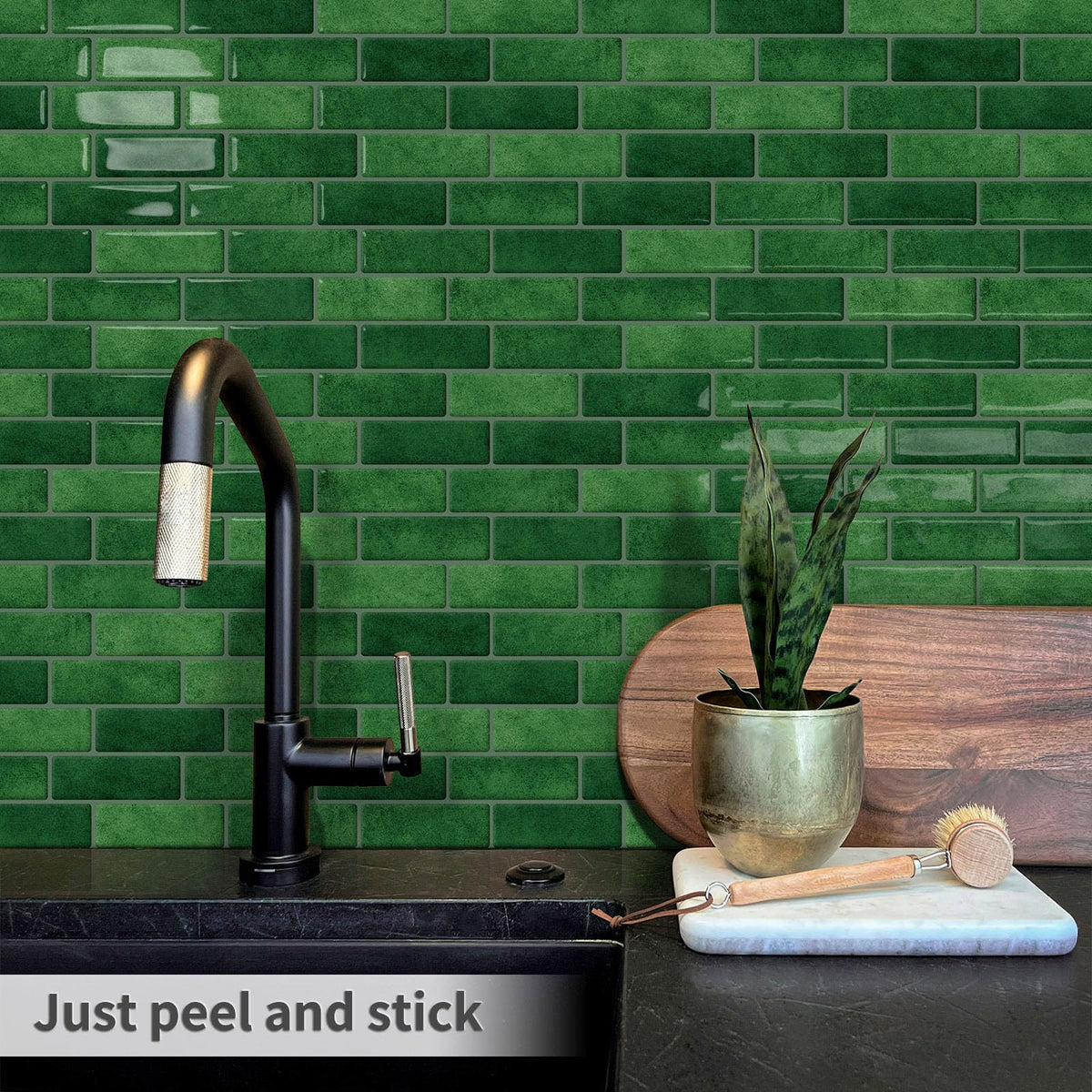Green Peel and Stick Backsplash 3D Self Adhesive Wall Tile 10 Sheet