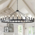 Large Black Wagon-Wheel Chandelier, Rustic Statement Ring for Great Rooms