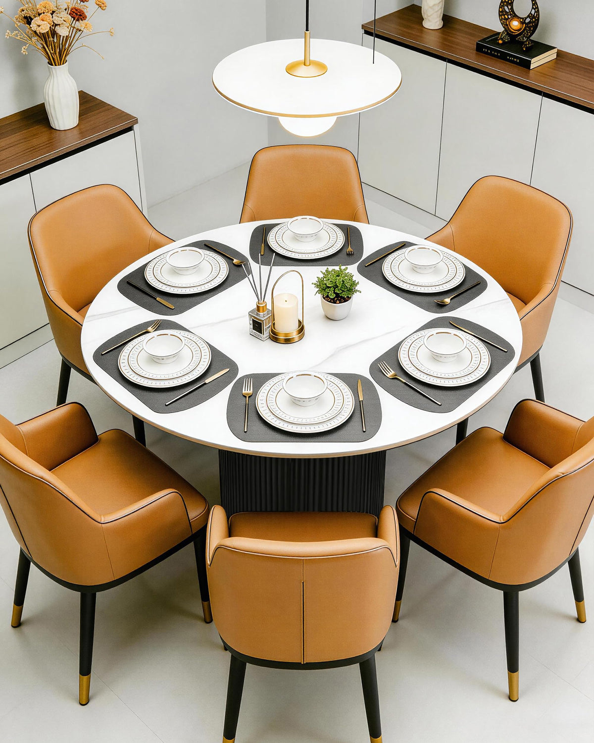 Inspired Saarinen Style 35.4" Round Dining Table with Marble Top and Metal Base | White Circle Modern Pedestal Tables Dining Set, or