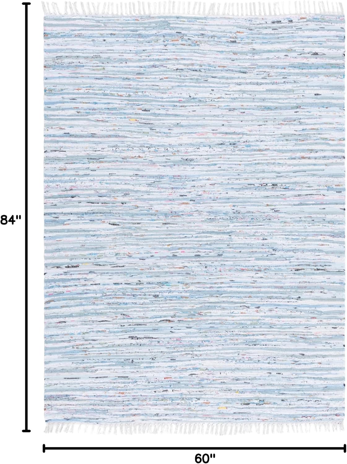 Rag Rug Collection Area Rug - 5' x 7', Light Blue & Multi, Handmade Boho Stripe Cotton, Ideal for High Traffic Areas
