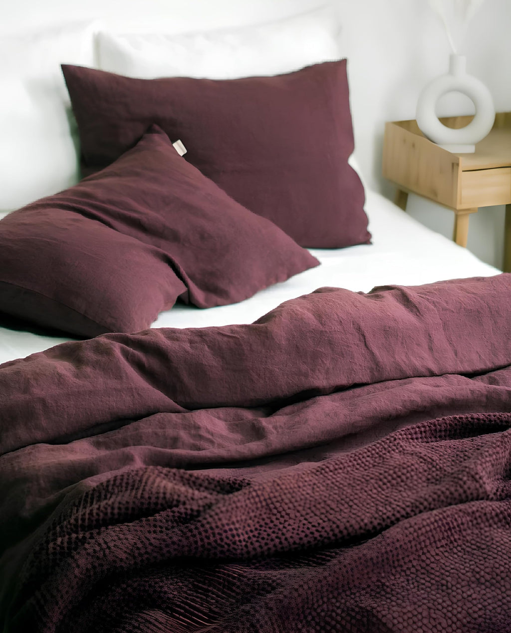 Burgundy Linen Bedding Set Stonewashed Duvet Cover and Custom Linen Duvet Cover 3 Pcs Comforter