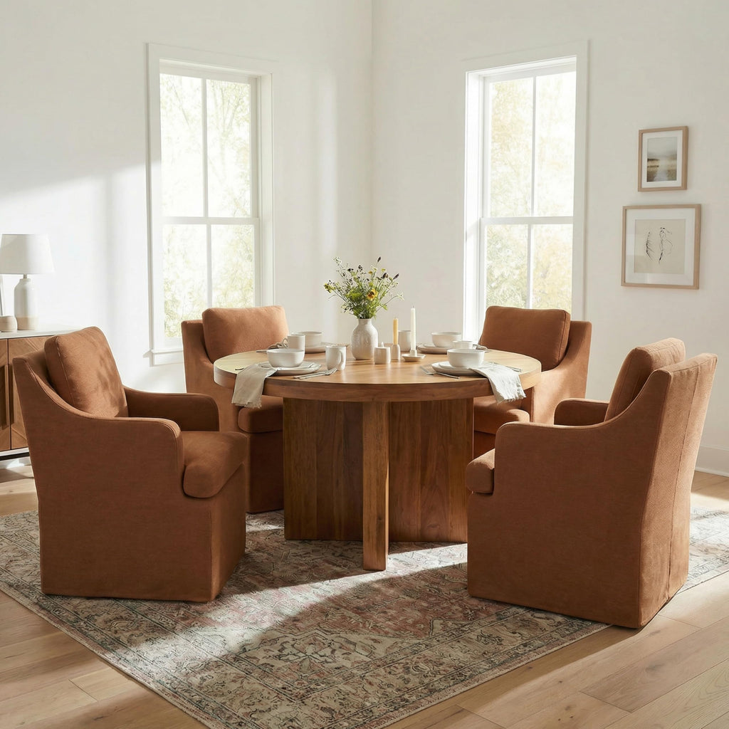 Upholstered Set of 4, Dining Room Chairs with Casters