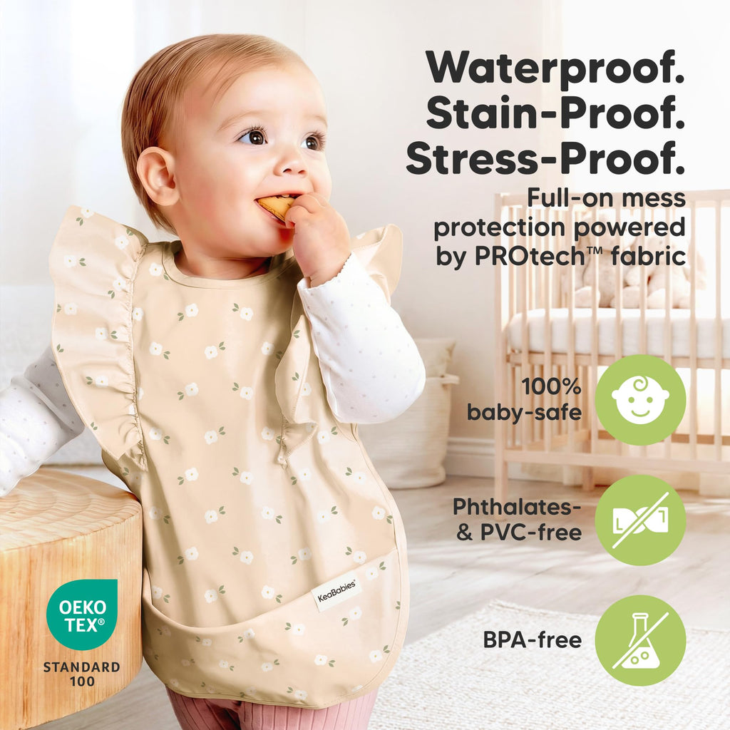Waterproof Bibs for Baby Girl,Boy, 2-pk Lightweight (Bloom)