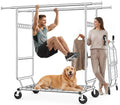 Clothes Rack Heavy Duty Clothing Rack Load 650 LBS Collapsible Garment Rack with Wheels Double Rod Clothes Rack for