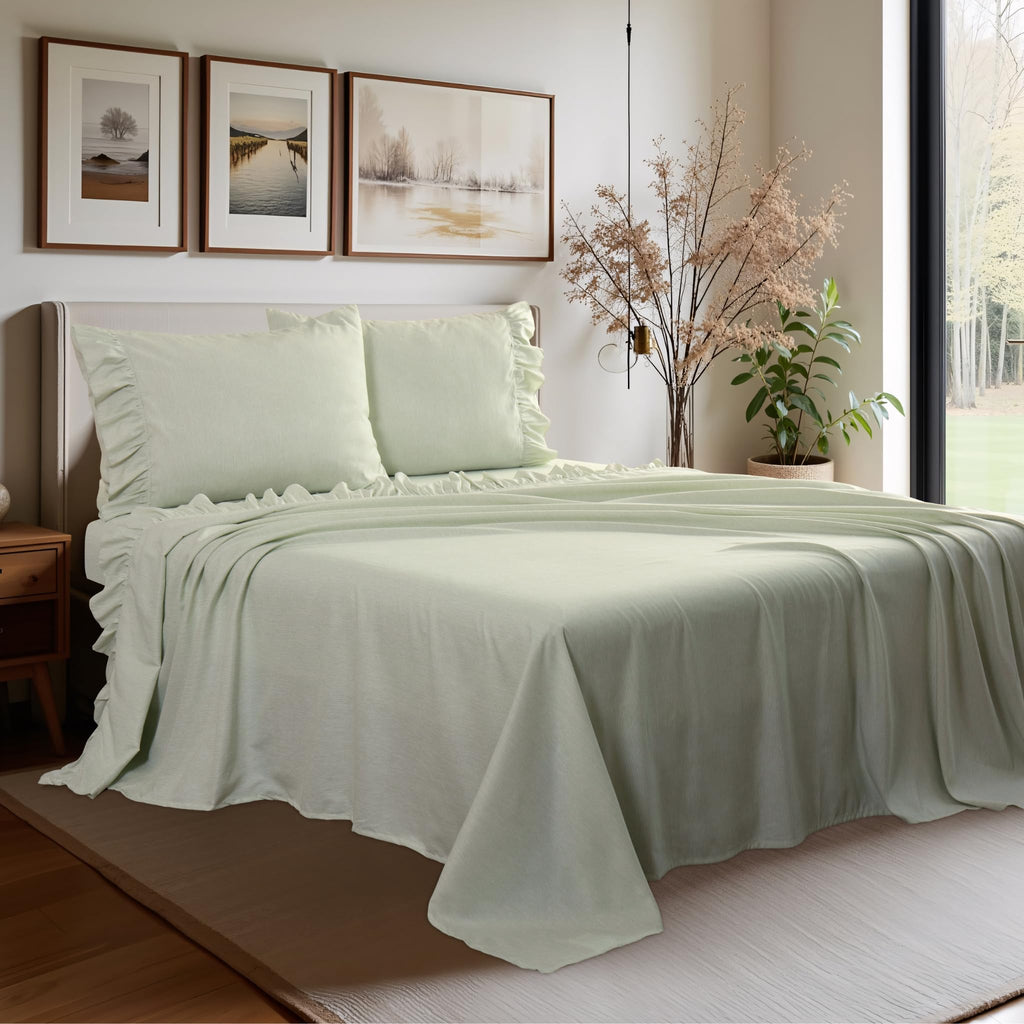 Classic Pinstripe Ruffle Sheet Set (Green)