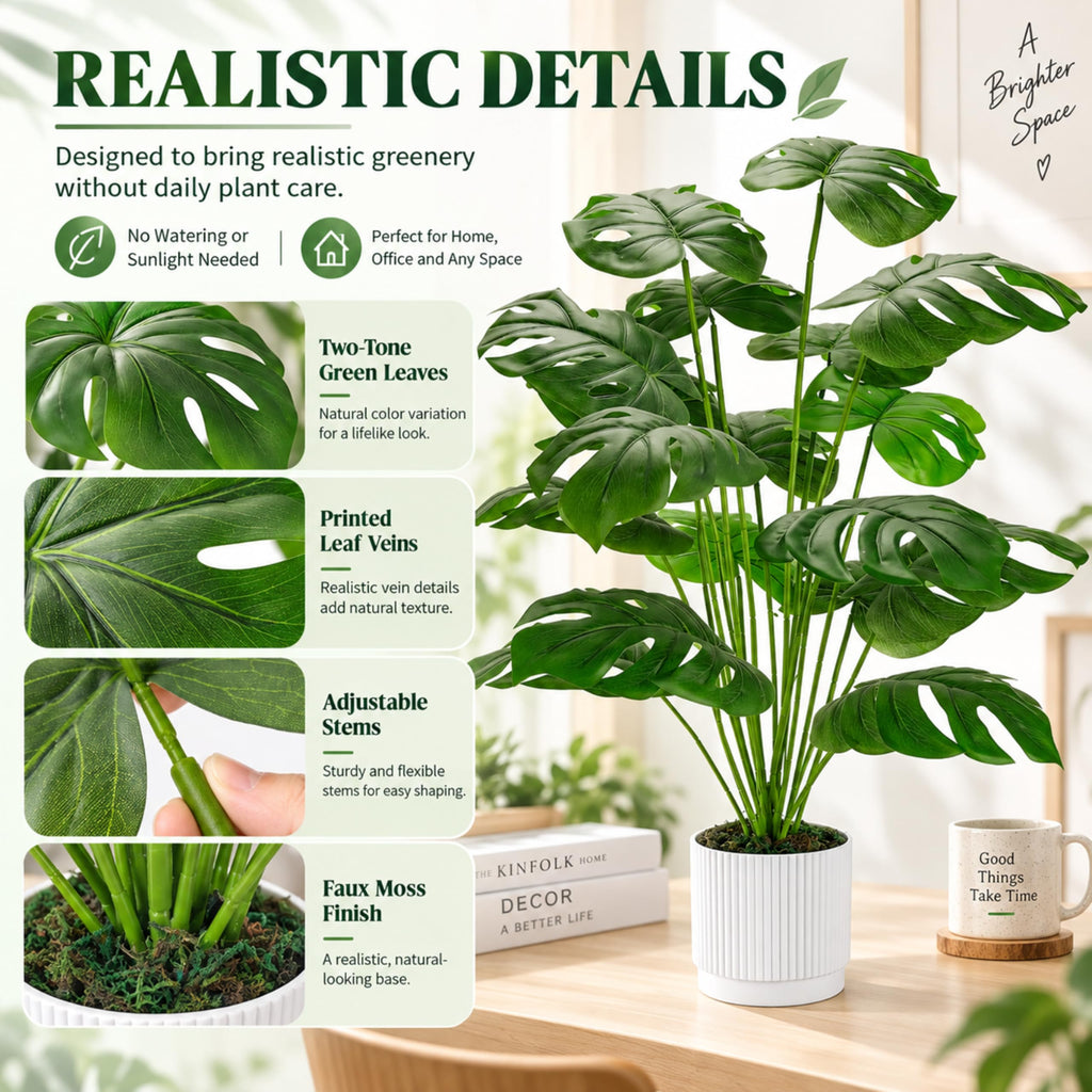 28" Fake Plants, Artificial Monstera Plants Indoor in White Pot