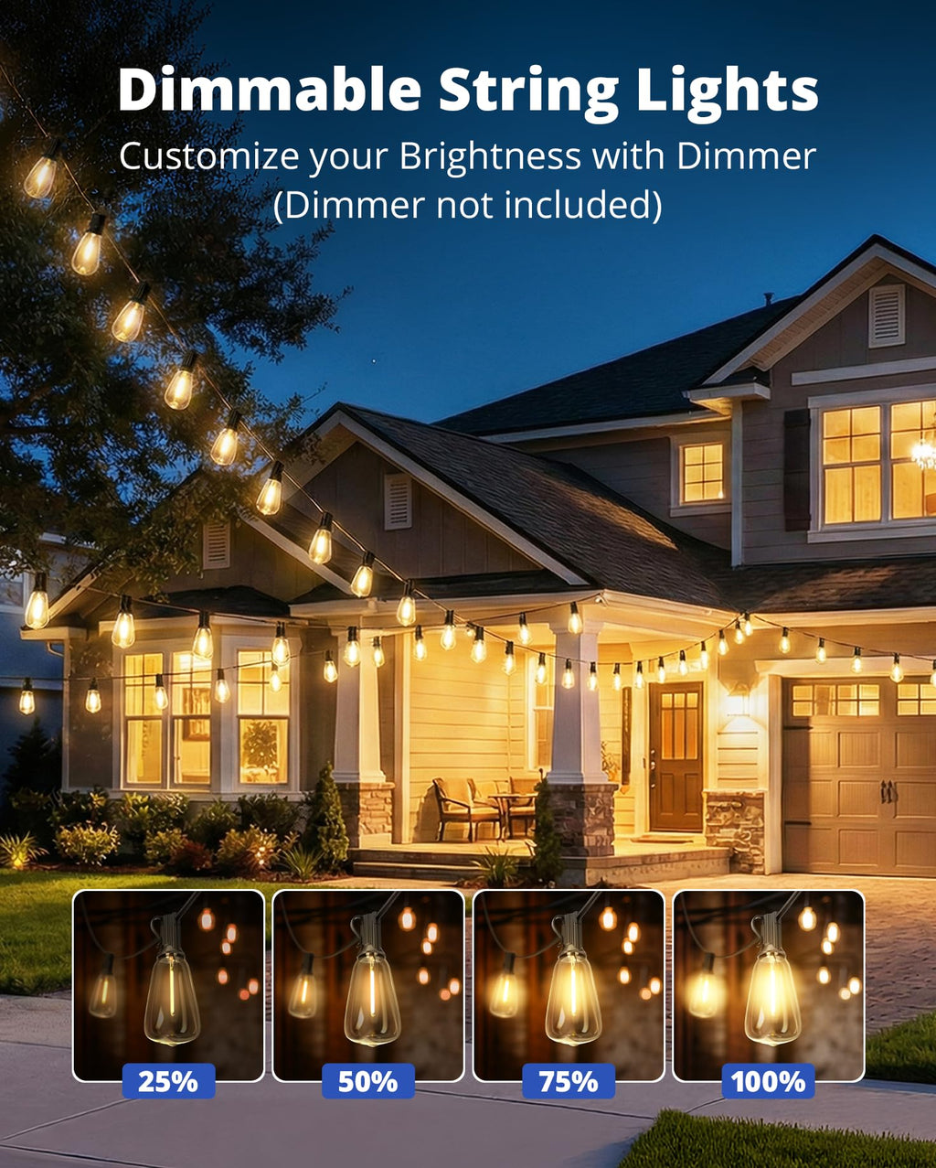 Outdoor String Lights, Outdoor Party Light with 58 Edison Lights Bulb