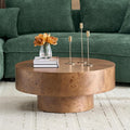 Round Coffee Table Wood, Modern Drum Burl Low Short Coffee Tables 31.49" W X 13.77''h Mid Century Wooden Pedestal