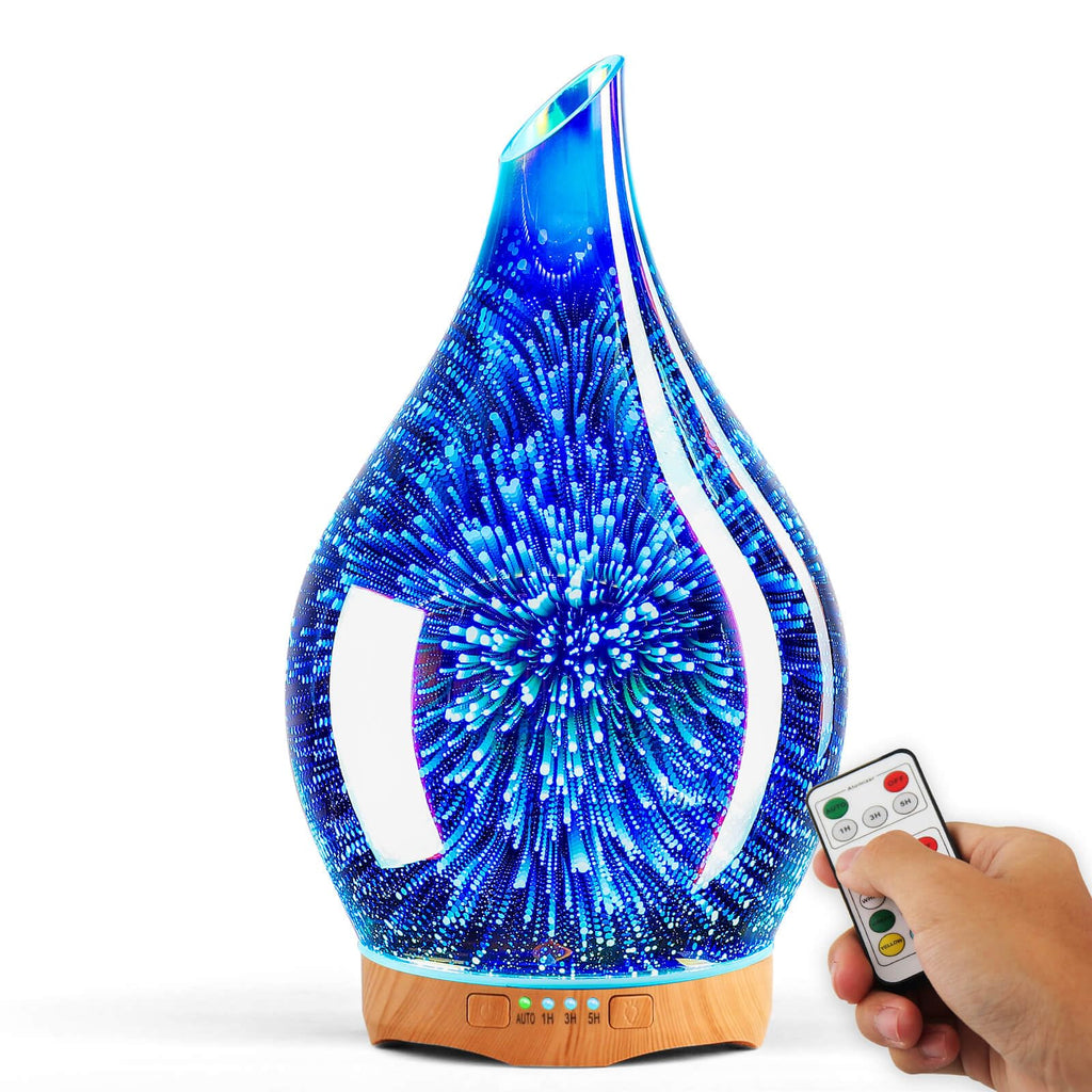 280ml Remote Essential Oil Diffuser 3D Glass Ultrasonic Mist 7H