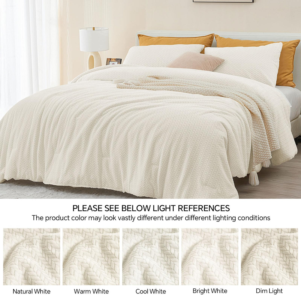 Fleece Comforter Set Beige, Fluffy Flannel Bed Set 3 Pieces