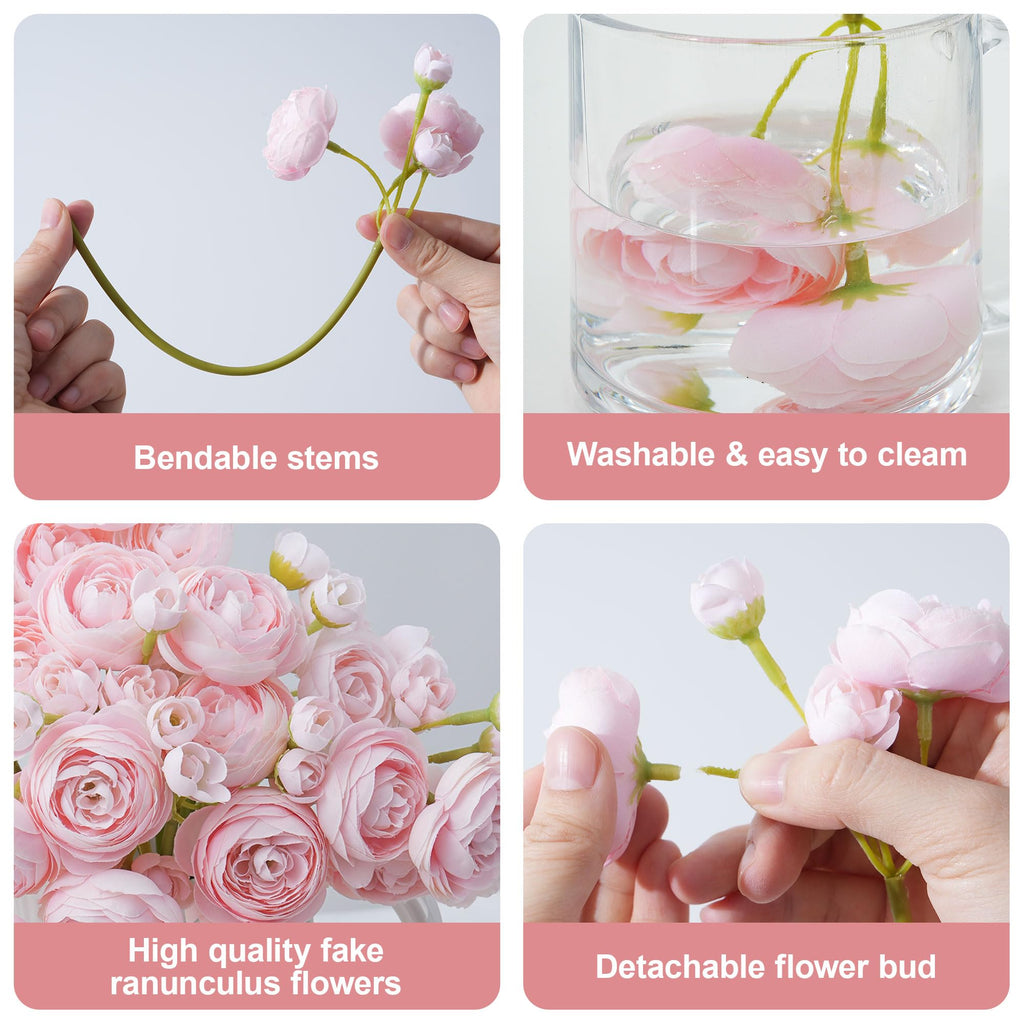 Ranunculus Artificial Flowers 18 Pcs, Faux Silk Mini Peonies Bulk Flowers for Vase, Fake Wedding Filler Flowers for